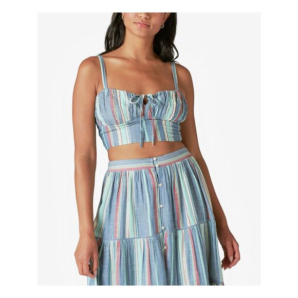 LUCKY BRAND Tops - LUCKY BRAND Womens Navy Smocked Sleeveless Sweetheart Neckline Crop Top XXL